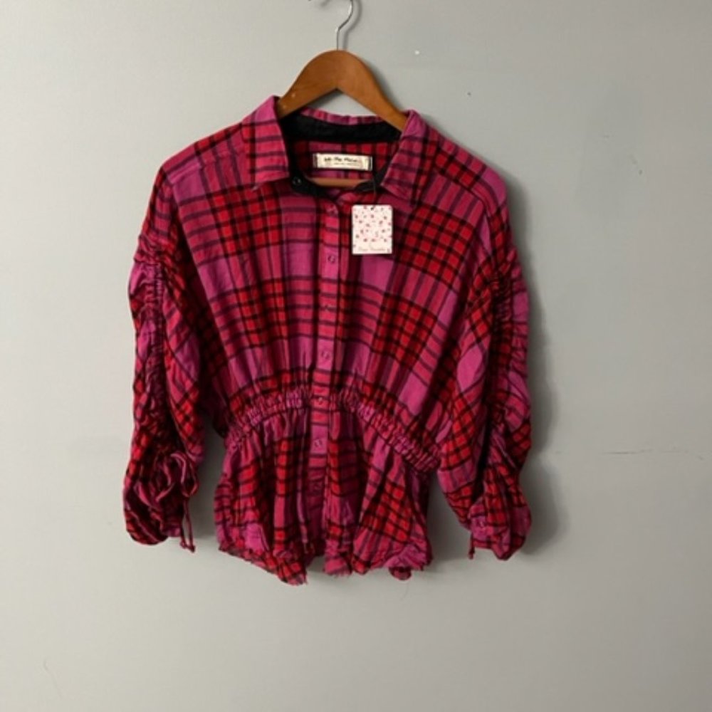 FREE PEOPLE (NWT) - Button down red plaid shirt  (S)